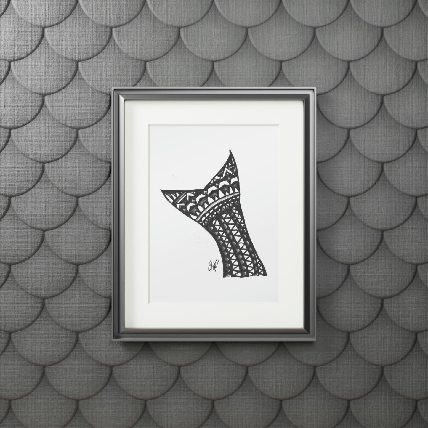 Tail-Whip Striped Bass Henna Tail Fine Art Prints (Passepartout Paper Frame)