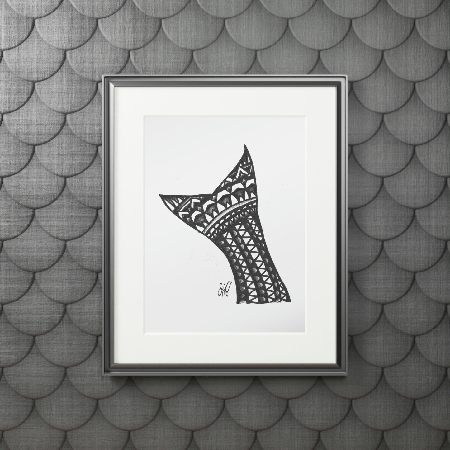Tail-Whip Striped Bass Henna Tail Fine Art Prints (Passepartout Paper Frame)