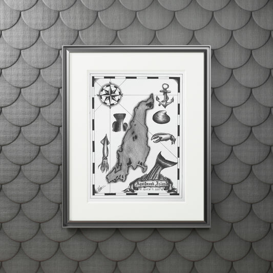 Tail-Whip Aquidneck Island Pirate Map Fine Art Prints (Passepartout Paper Frame)