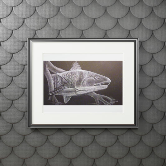 Tail Whip Redfish Fine Art Prints (Passepartout Paper Frame)